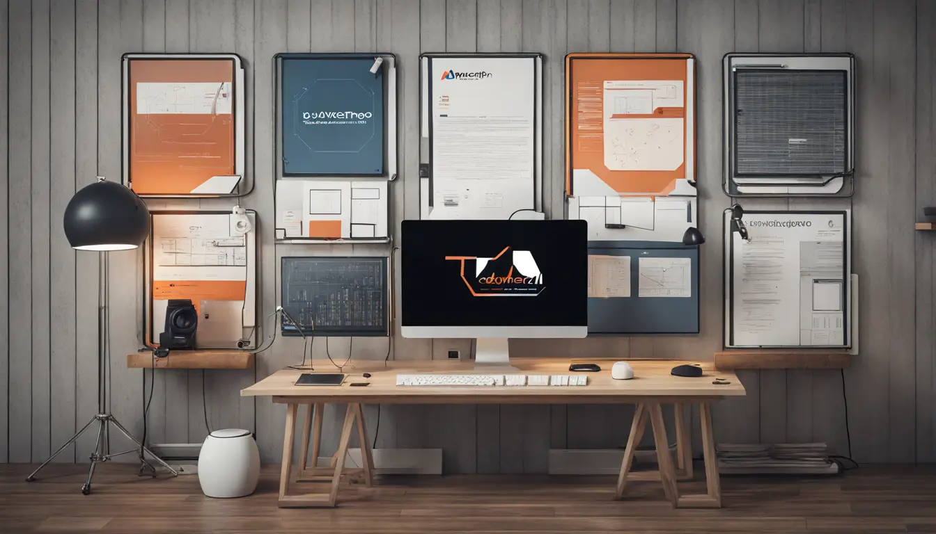 Advogados em um escritório moderno usando tecnologia avançada com o logotipo da Advtechpro.ai ao fundo.