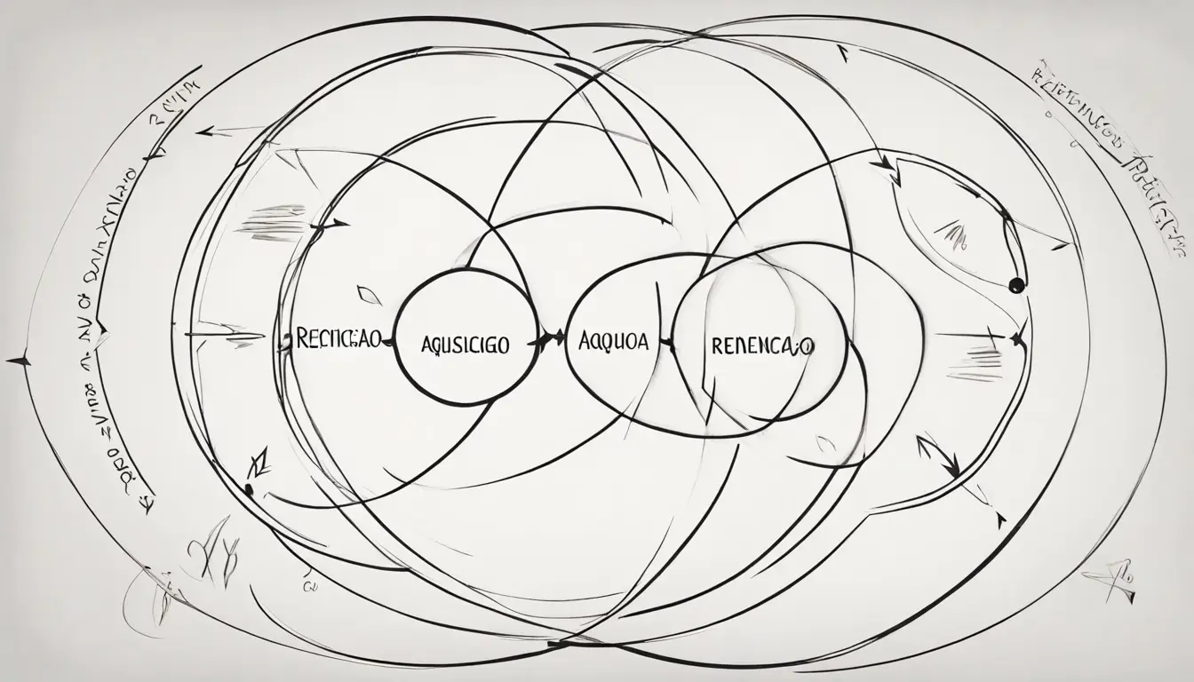 Diagrama de Venn mostrando a relação entre retenção e aquisição com círculos sobrepostos e setas.