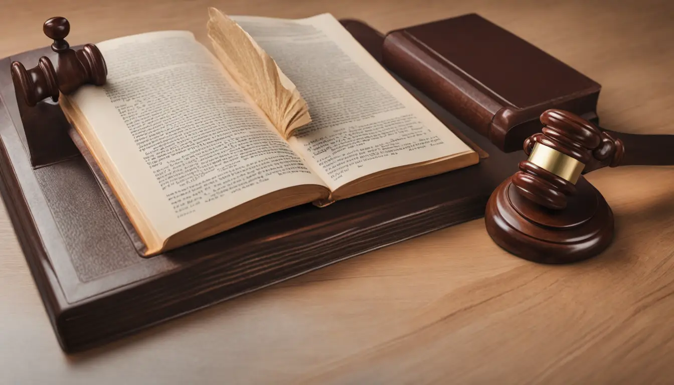 Balança de justiça com circuitos eletrônicos e livro de leis em tribunal moderno.