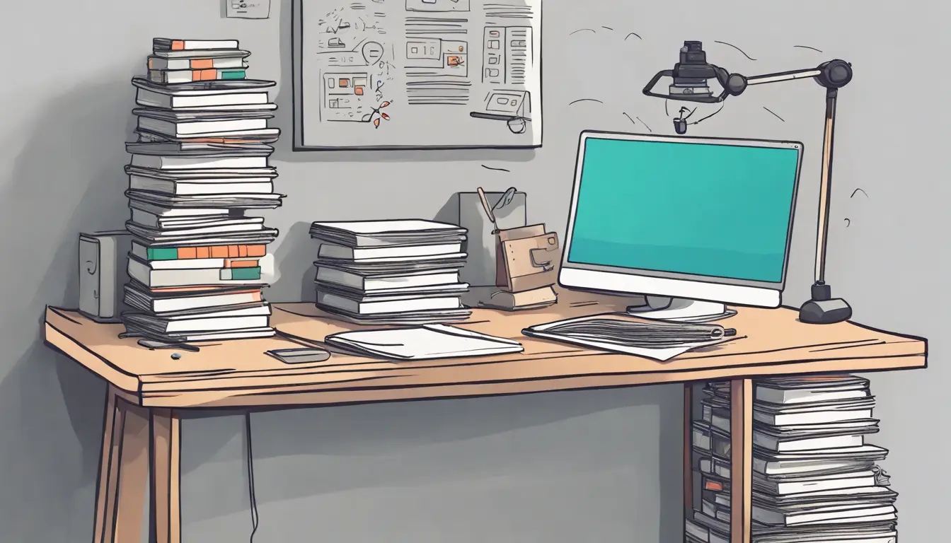 Escritório com laptop exibindo dashboard de fluxos de trabalho de machine learning e livros sobre operações e codificação.