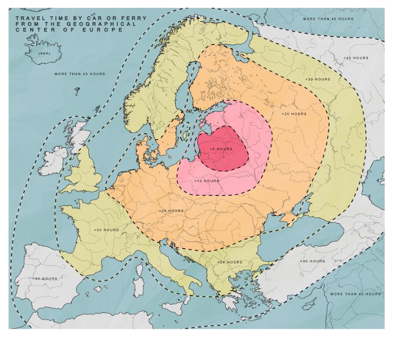 Mapa ilustrado com roteiro turístico pela Europa mostrando cidades conectadas por linhas de trem e avião 