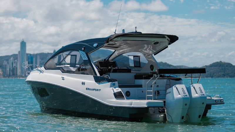 Premium fiberglass boats docked under clear blue sky at Melbourne FL marina 