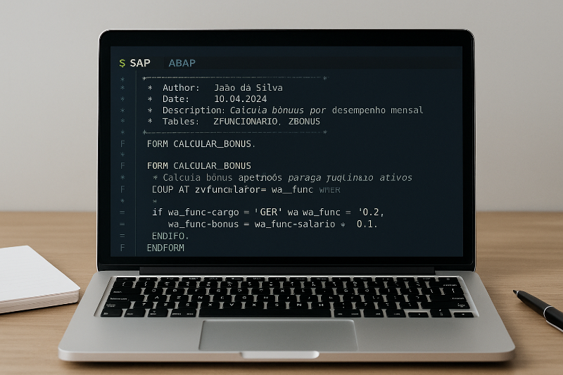 Tela de programação com códgo abap