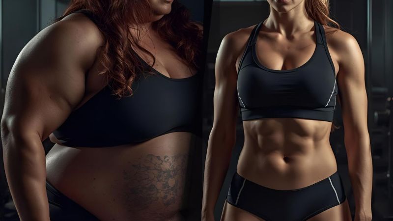 Antes e depois de homem gordo versus magro