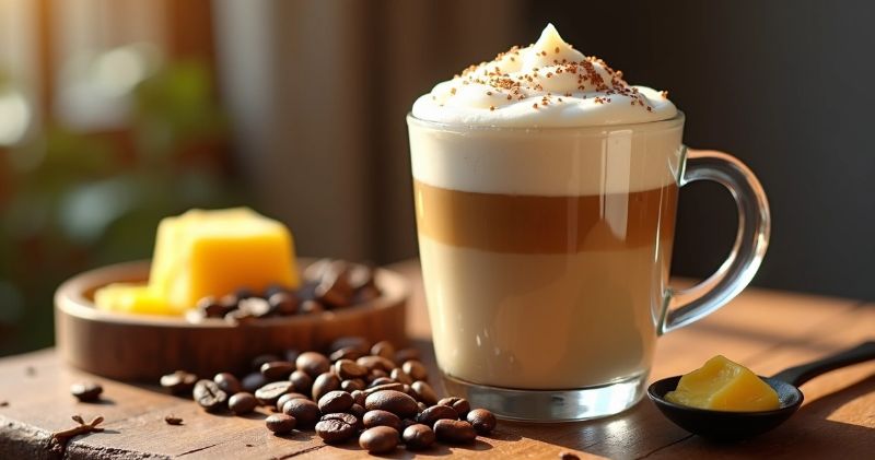 Taza de Café Bulletproof cremoso con mantequilla y aceite MCT