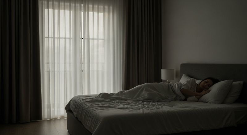 Mulher sentada no sofá com expressão visivelmente cansada e mãos no rosto 