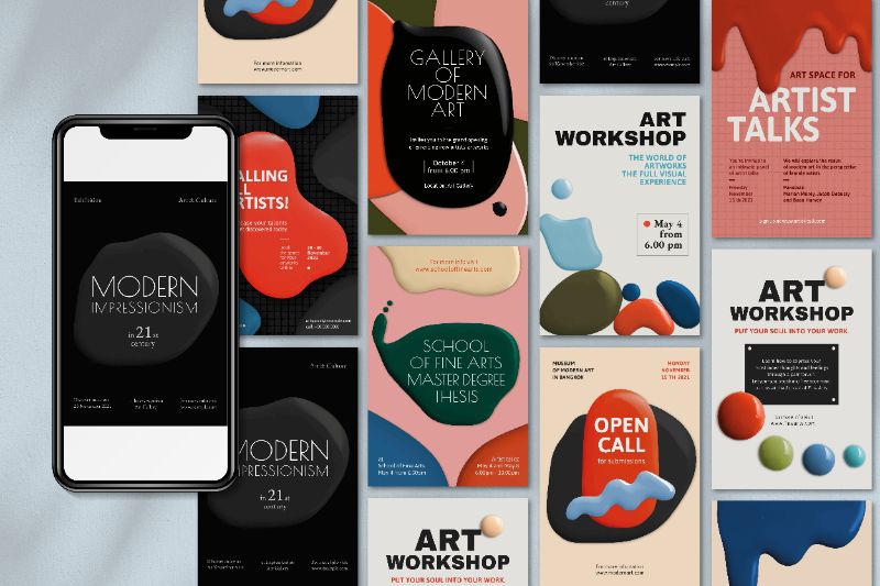 Ilustração 3D dividida ao meio mostrando comparação entre templates prontos e design exclusivo com elementos digitais e gráficos coloridos 