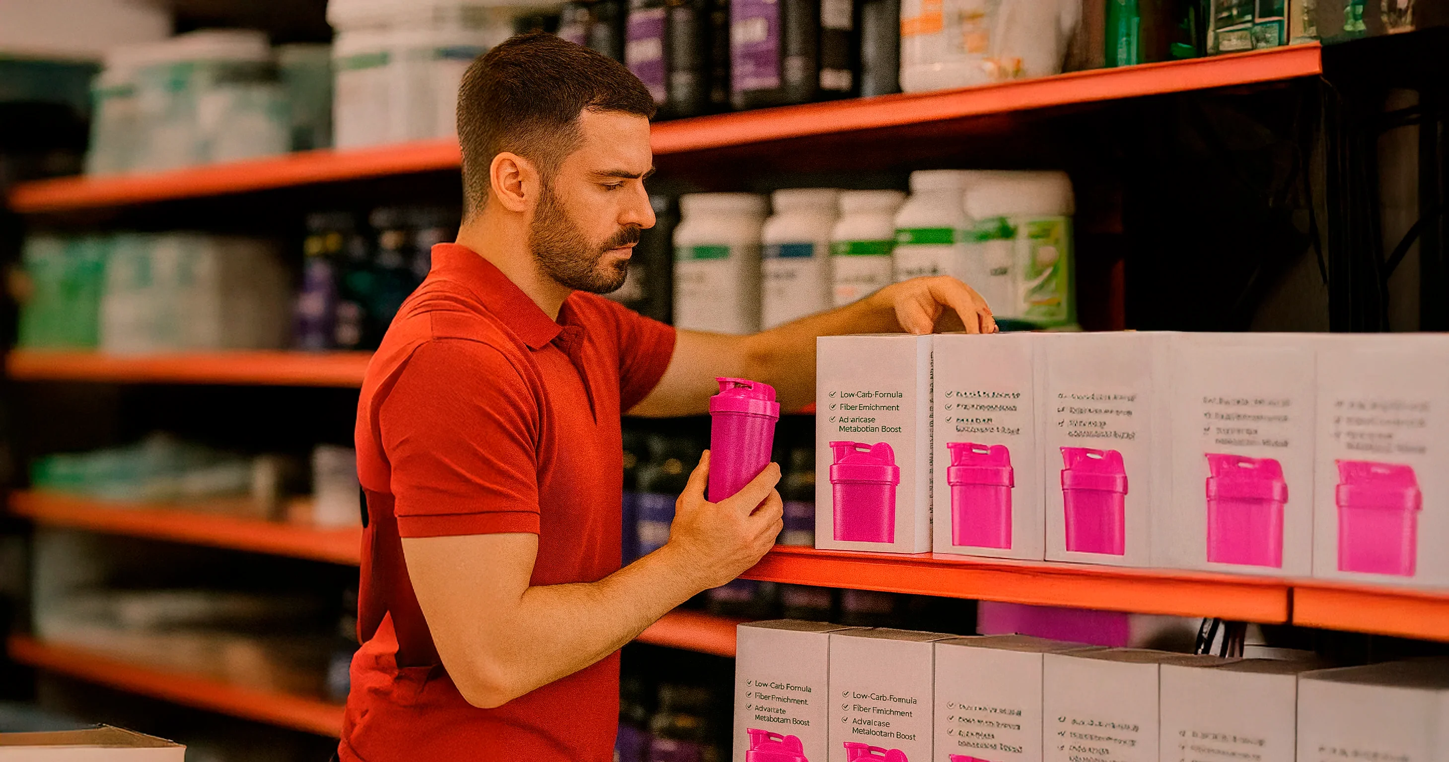 Estoque organizado de brindes e coqueteleiras personalizadas para ações de fim de ano 