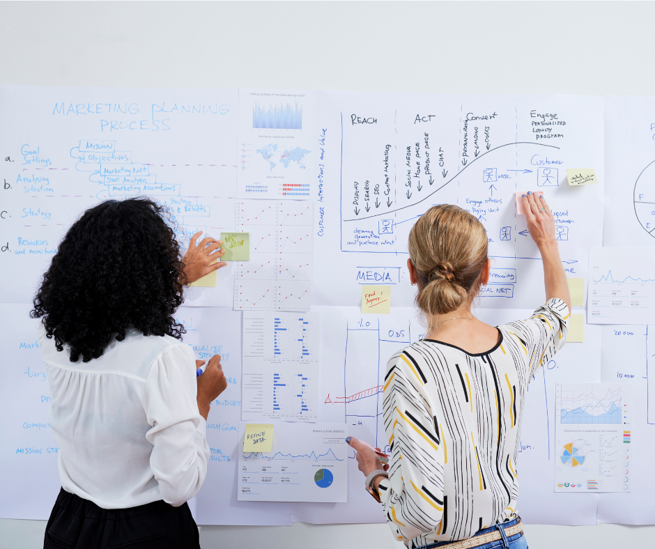 Gestor de RH analisando planejamento do quadro de funcionários em painel com gráficos 