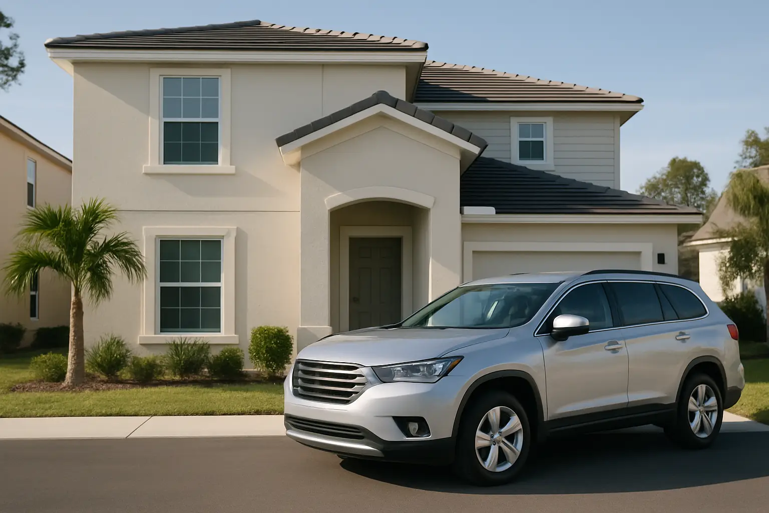 Grupo pequeno em casa de temporada em Orlando planejando passeio sem carro 