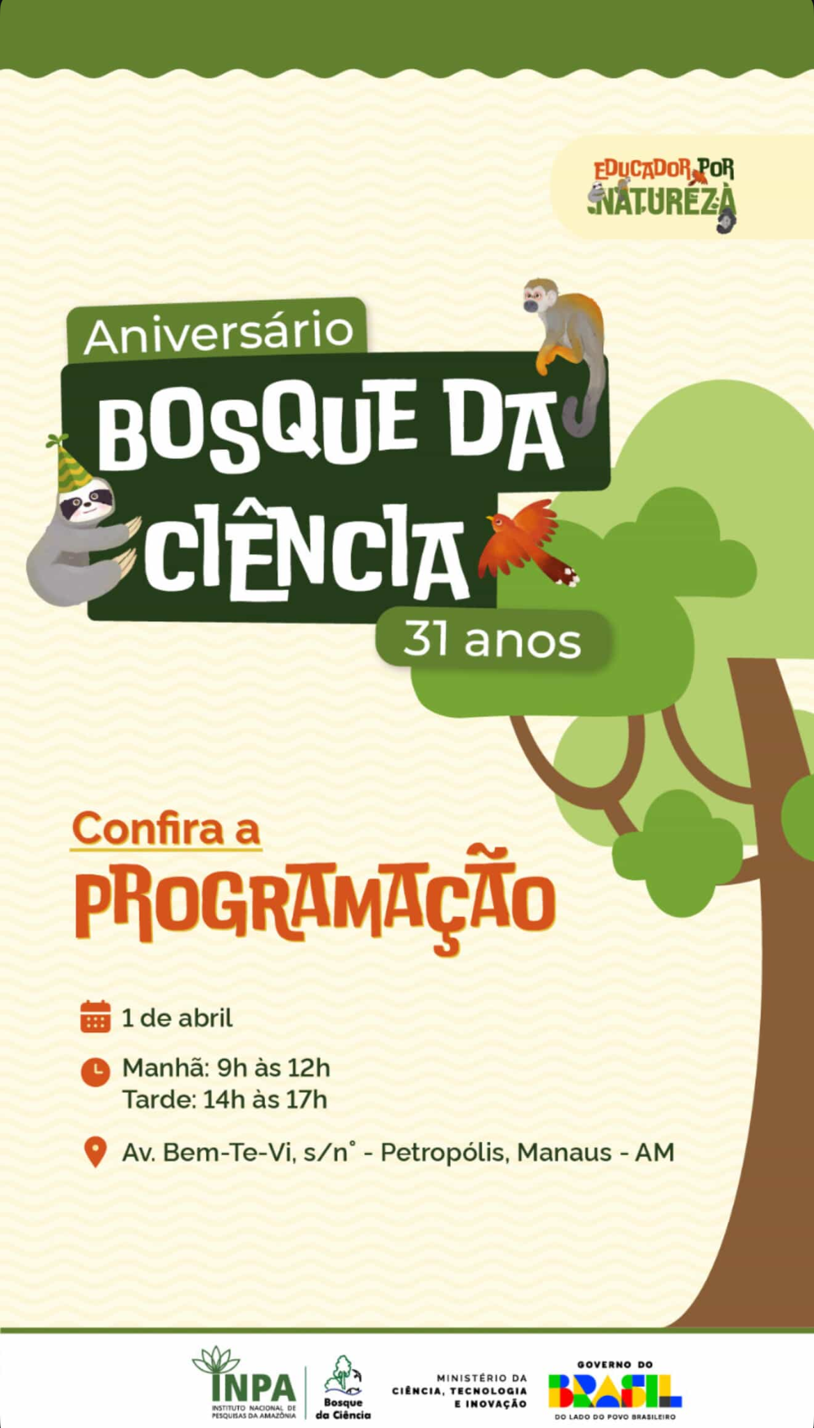 Bosque da Ciência comemora 31 anos com programação especial gratuita em Manaus (01/04)
