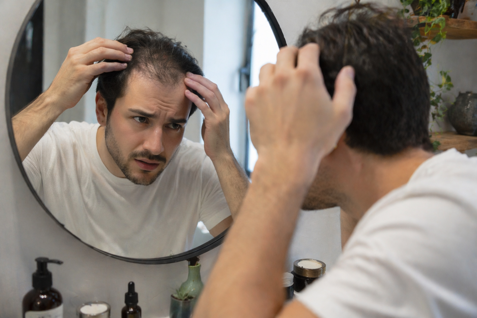 Dermatologista avaliando folículos capilares em tela com tecnologia avançada 