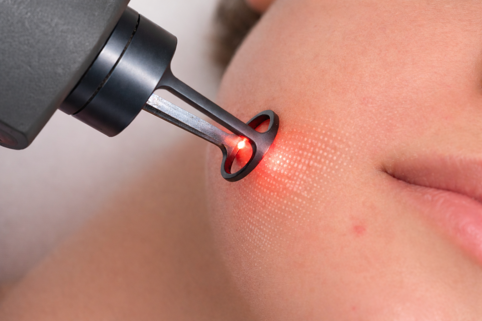 Ilustração de rosto feminino recebendo tratamento de laser de erbium na face 