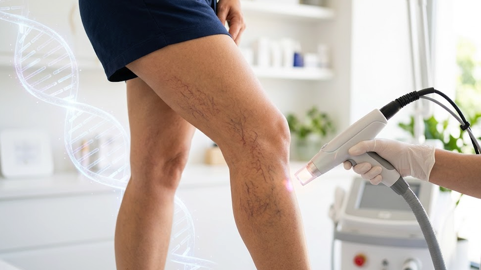 Ilustração do corpo humano destacando pequenos vasinhos vermelhos na pele 