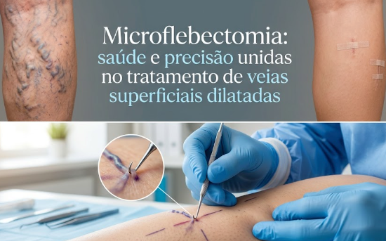 Cirurgião vascular fazendo microflebectomia em perna com microincisão delicada 