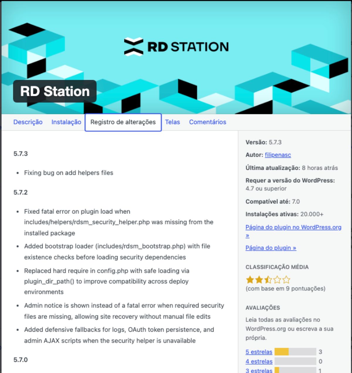 Há um erro crítico no seu site - O WordPress caiu após atualizar RD Station?
