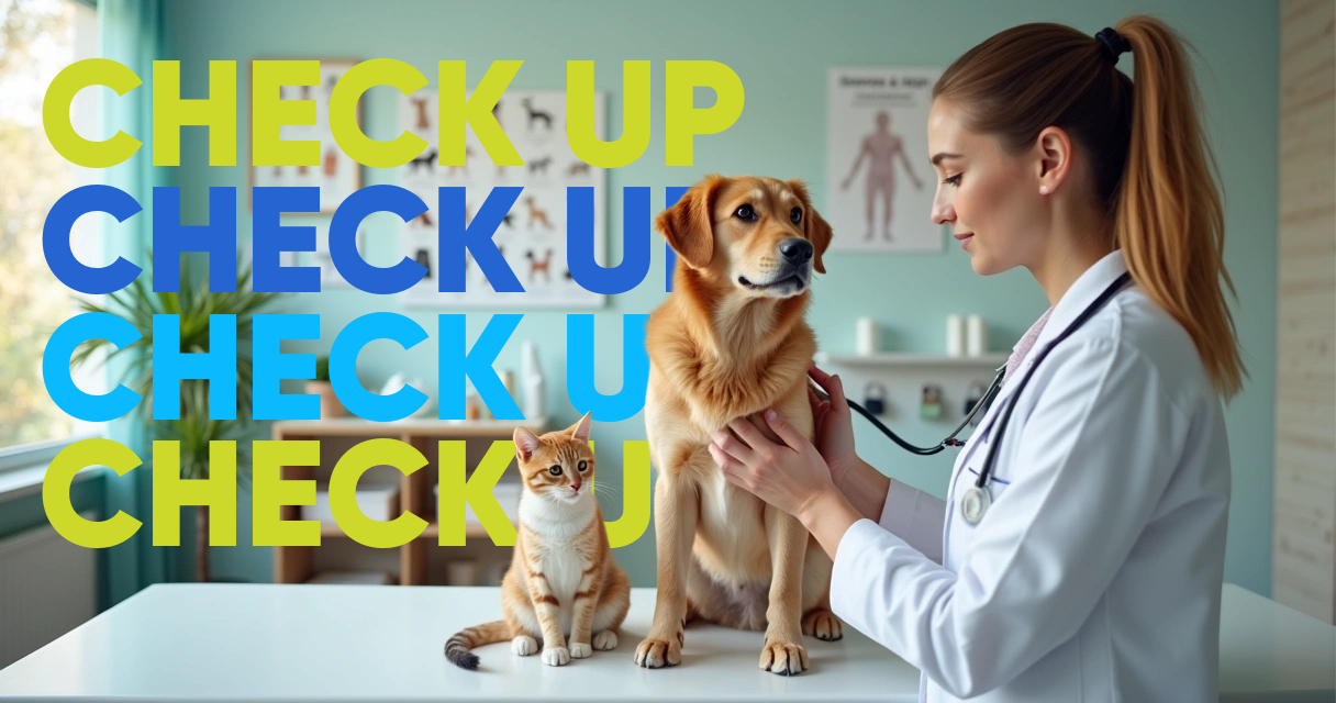 Veterinária examina cachorro e gato em mesa de exame na clínica 
