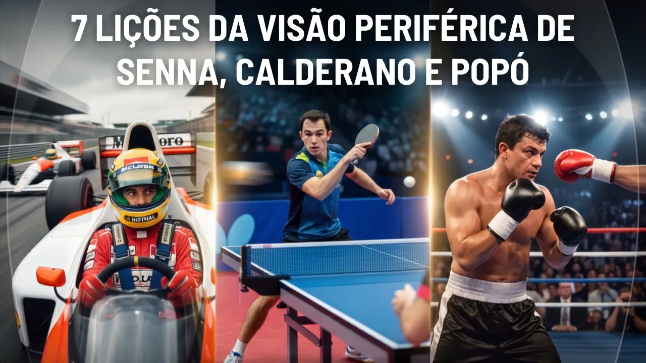 Simulação de visão periférica mostrando atleta correndo e carros em rua movimentada ao fundo 