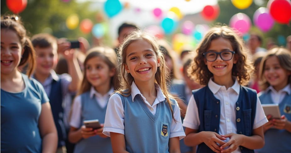 Coordenador escolar organiza venda de ingressos online em notebook no pátio da escola 