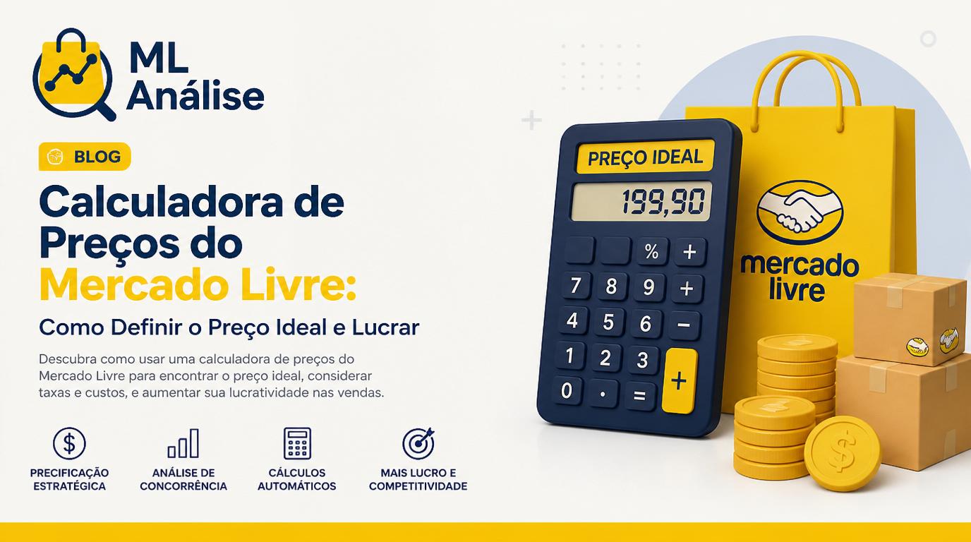 Empreendedor usando simulador Mercado Livre em tablet sobre mesa com anotações de preços 