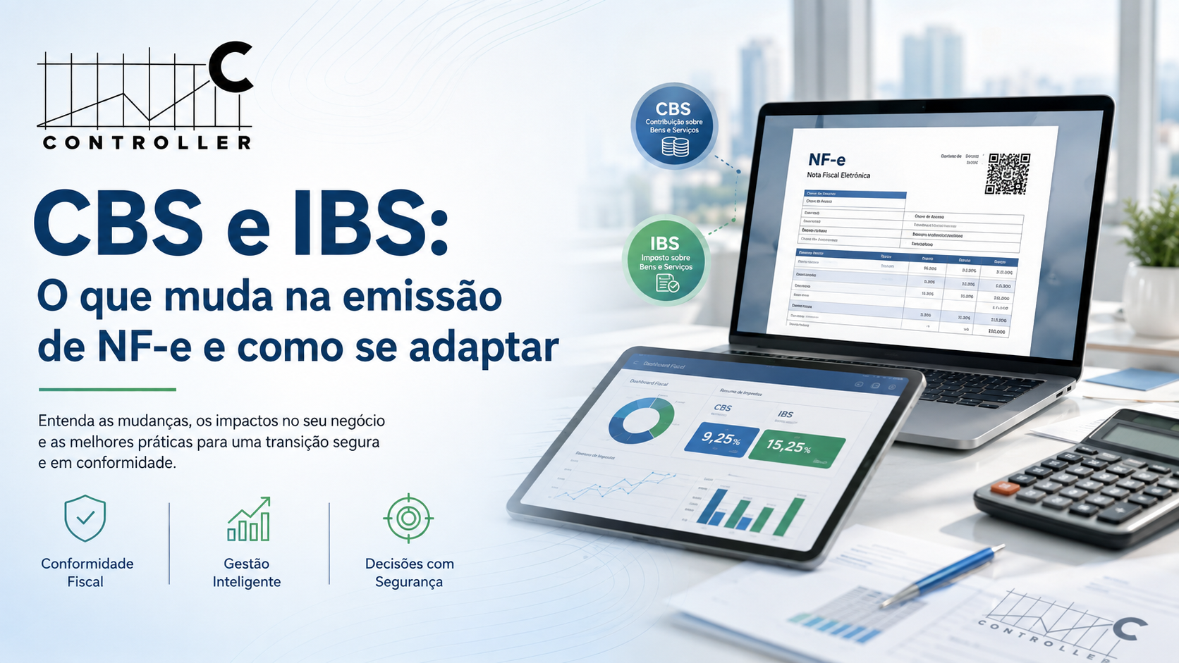 Contador usando tablet com nota fiscal eletrônica em ambiente tecnológico escuro 
