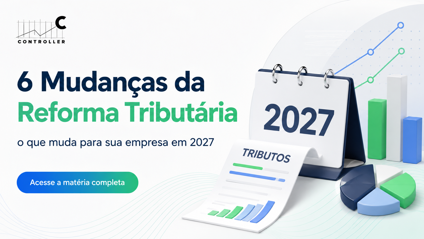 Empresário analisando mapa de reforma tributária com ícones de tributos e datas em 2027 