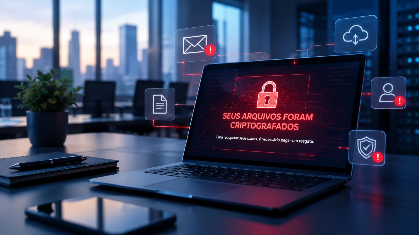 Time de TI protegendo cofre digital de dados empresariais contra ransomware 